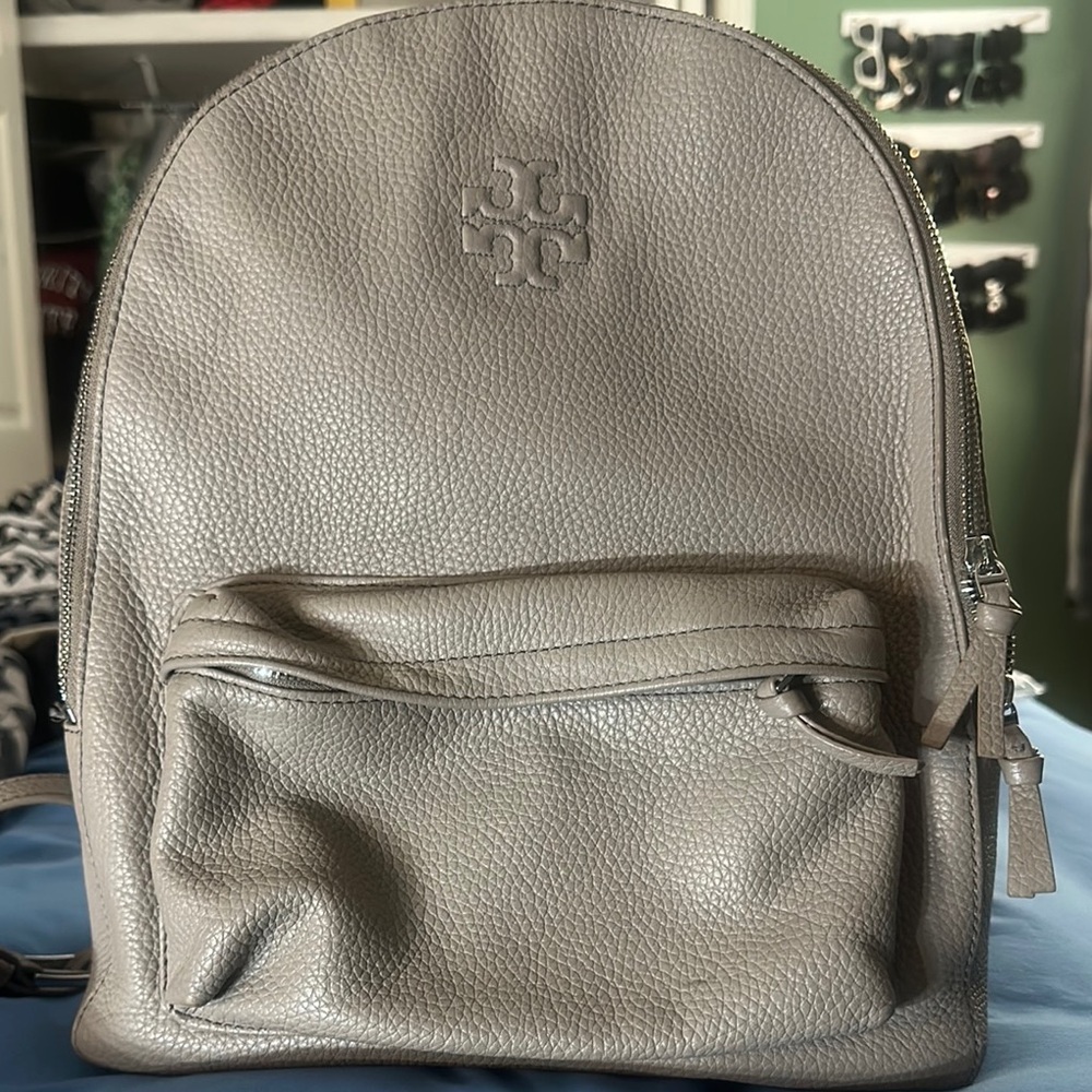 Tory Burch Gray Pebbled Leather Backpack